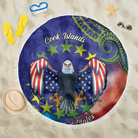 Personalised United States And Cook Islands Beach Blanket USA Eagle Mix Polynesian Pattern LT14 One Size 150cm Blue - Polynesian Pride