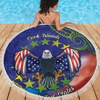 Personalised United States And Cook Islands Beach Blanket USA Eagle Mix Polynesian Pattern LT14 - Polynesian Pride
