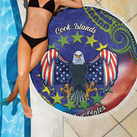 Personalised United States And Cook Islands Beach Blanket USA Eagle Mix Polynesian Pattern LT14 - Polynesian Pride