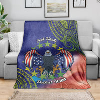 Personalised United States And Cook Islands Blanket USA Eagle Mix Polynesian Pattern LT14 - Polynesian Pride