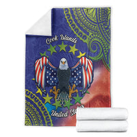 Personalised United States And Cook Islands Blanket USA Eagle Mix Polynesian Pattern LT14 - Polynesian Pride
