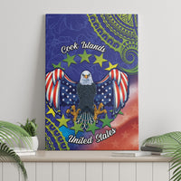 Personalised United States And Cook Islands Canvas Wall Art USA Eagle Mix Polynesian Pattern LT14 - Polynesian Pride
