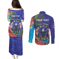 Personalised United States And Cook Islands Couples Matching Puletasi and Long Sleeve Button Shirt USA Eagle Mix Polynesian Pattern LT14 - Polynesian Pride