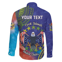 Personalised United States And Cook Islands Family Matching Mermaid Dress and Hawaiian Shirt USA Eagle Mix Polynesian Pattern
