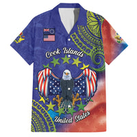 Personalised United States And Cook Islands Family Matching Off The Shoulder Long Sleeve Dress and Hawaiian Shirt USA Eagle Mix Polynesian Pattern LT14 Dad's Shirt - Short Sleeve Blue - Polynesian Pride