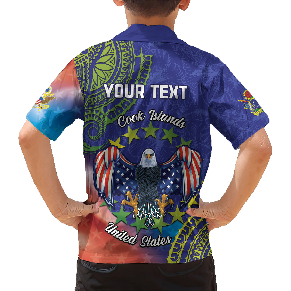 Personalised United States And Cook Islands Kid Hawaiian Shirt USA Eagle Mix Polynesian Pattern LT14 - Polynesian Pride