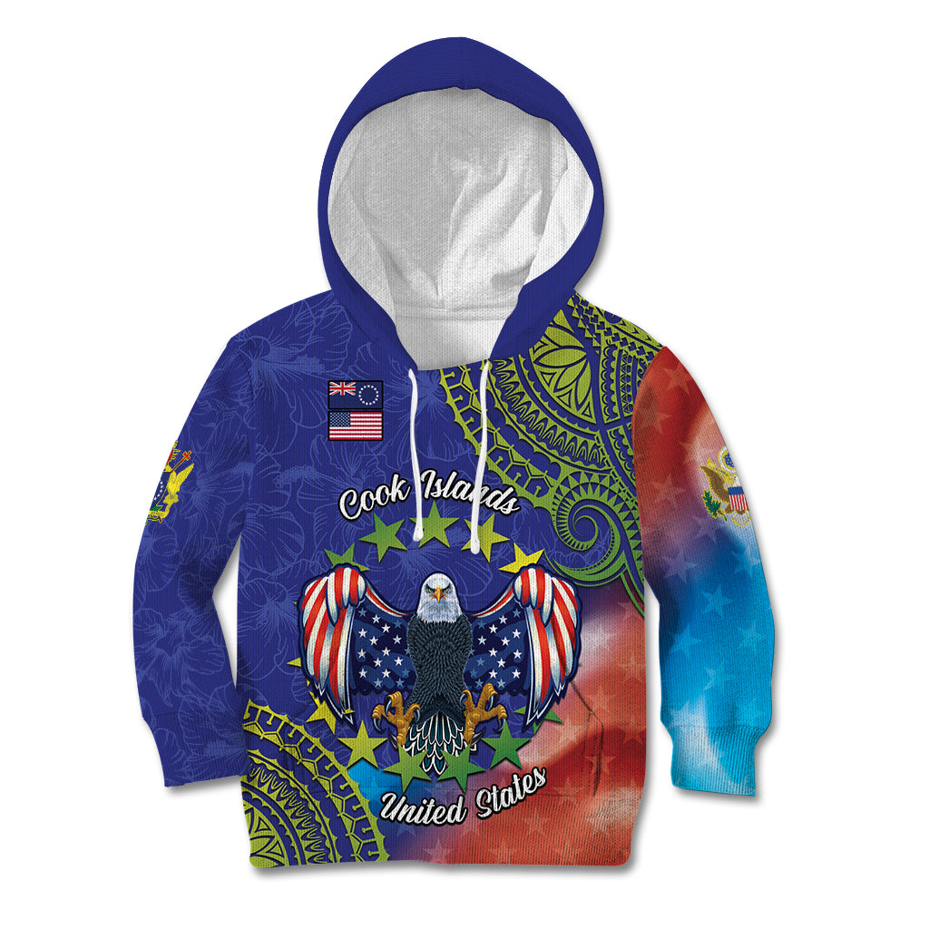 Personalised United States And Cook Islands Kid Hoodie USA Eagle Mix Polynesian Pattern