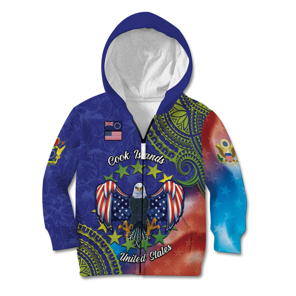 Personalised United States And Cook Islands Kid Hoodie USA Eagle Mix Polynesian Pattern