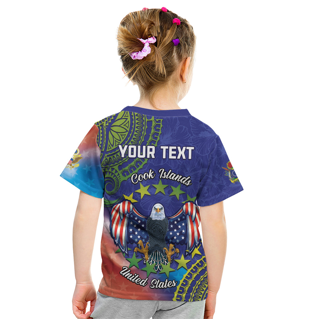 Personalised United States And Cook Islands Kid T Shirt USA Eagle Mix Polynesian Pattern