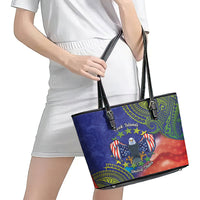 Personalised United States And Cook Islands Leather Tote Bag USA Eagle Mix Polynesian Pattern LT14 - Polynesian Pride