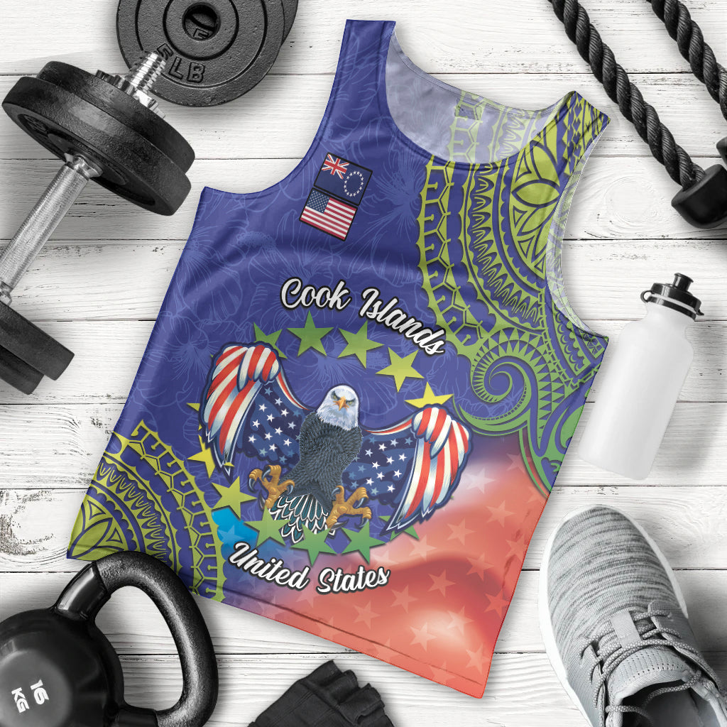 Personalised United States And Cook Islands Men Tank Top USA Eagle Mix Polynesian Pattern LT14 - Polynesian Pride