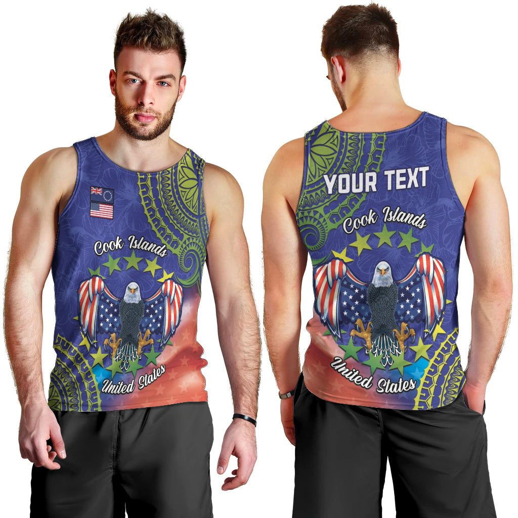 Personalised United States And Cook Islands Men Tank Top USA Eagle Mix Polynesian Pattern LT14 - Polynesian Pride