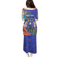 Personalised United States And Cook Islands Puletasi USA Eagle Mix Polynesian Pattern LT14 - Polynesian Pride