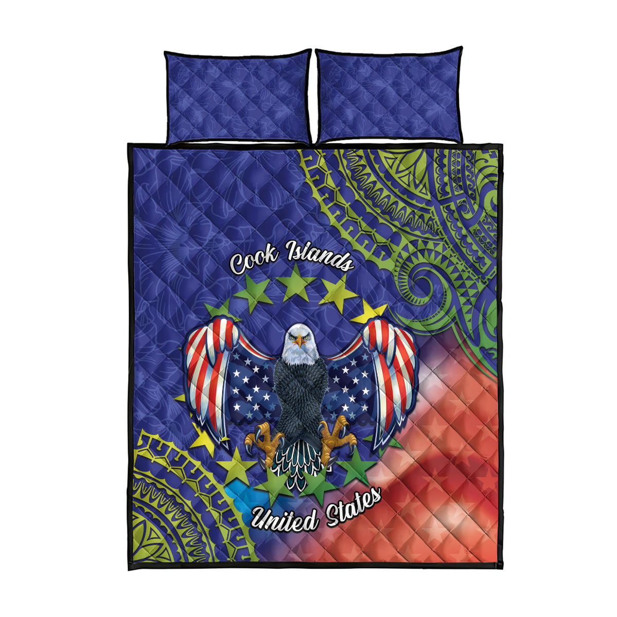 Personalised United States And Cook Islands Quilt Bed Set USA Eagle Mix Polynesian Pattern LT14 - Polynesian Pride