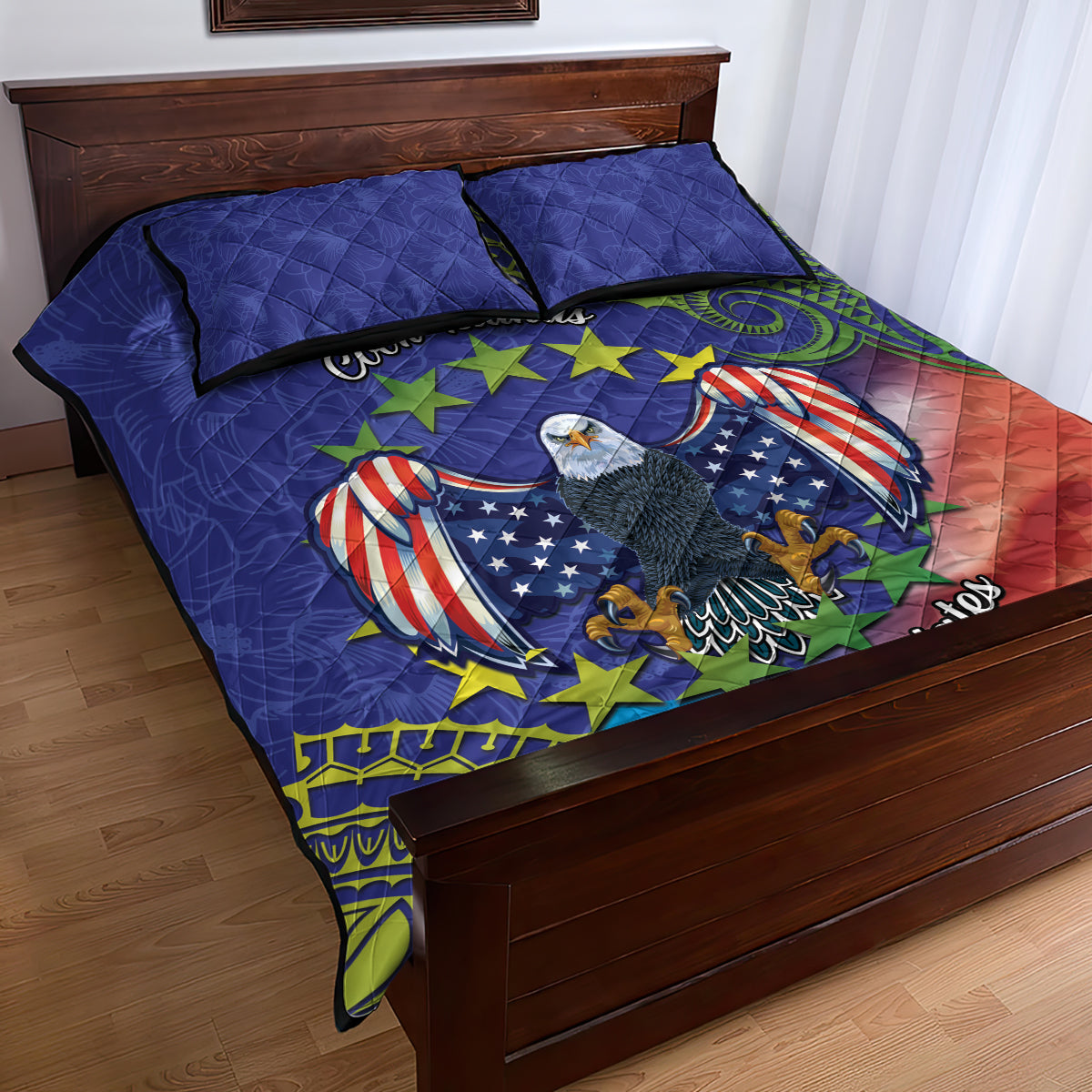 Personalised United States And Cook Islands Quilt Bed Set USA Eagle Mix Polynesian Pattern LT14 - Polynesian Pride