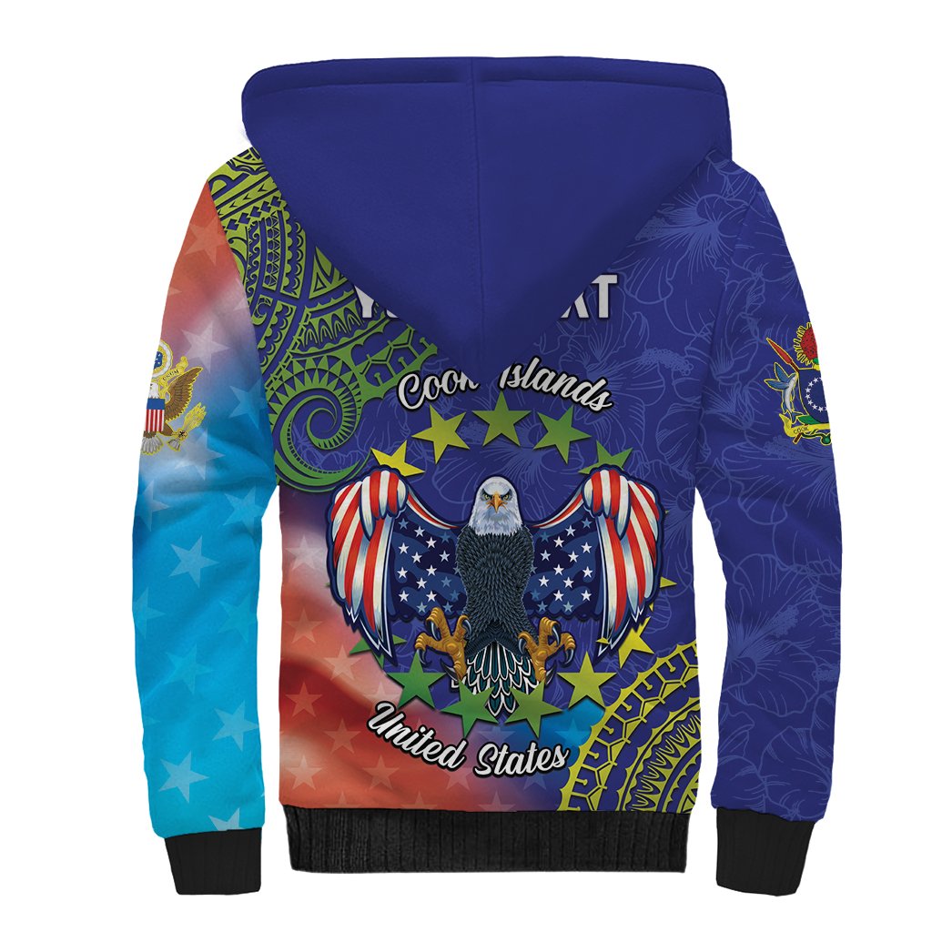 Personalised United States And Cook Islands Sherpa Hoodie USA Eagle Mix Polynesian Pattern LT14 - Polynesian Pride