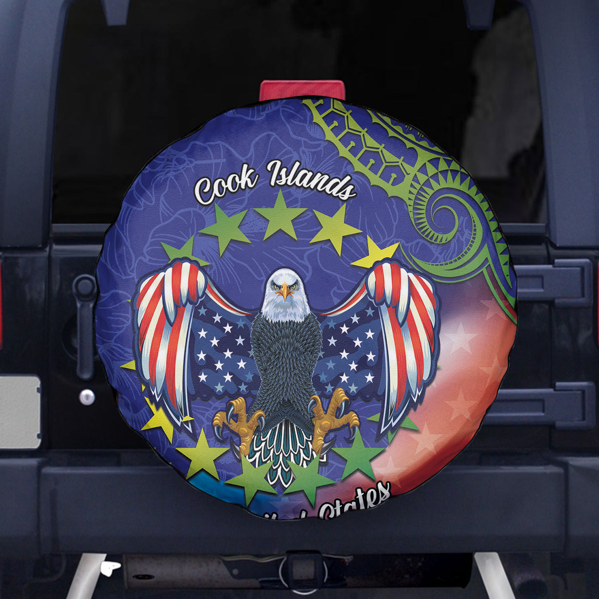 Personalised United States And Cook Islands Spare Tire Cover USA Eagle Mix Polynesian Pattern LT14 - Polynesian Pride