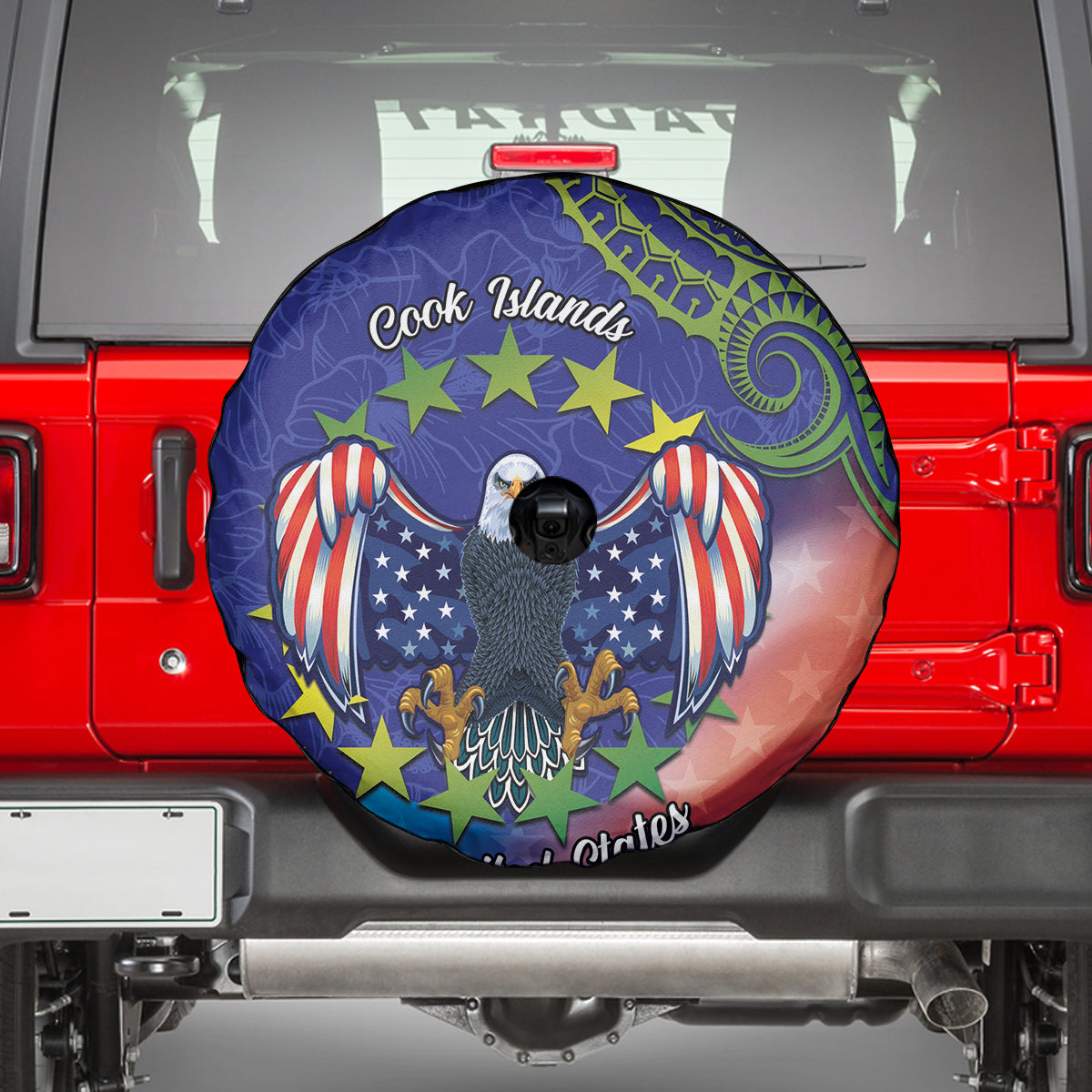 Personalised United States And Cook Islands Spare Tire Cover USA Eagle Mix Polynesian Pattern LT14 - Polynesian Pride