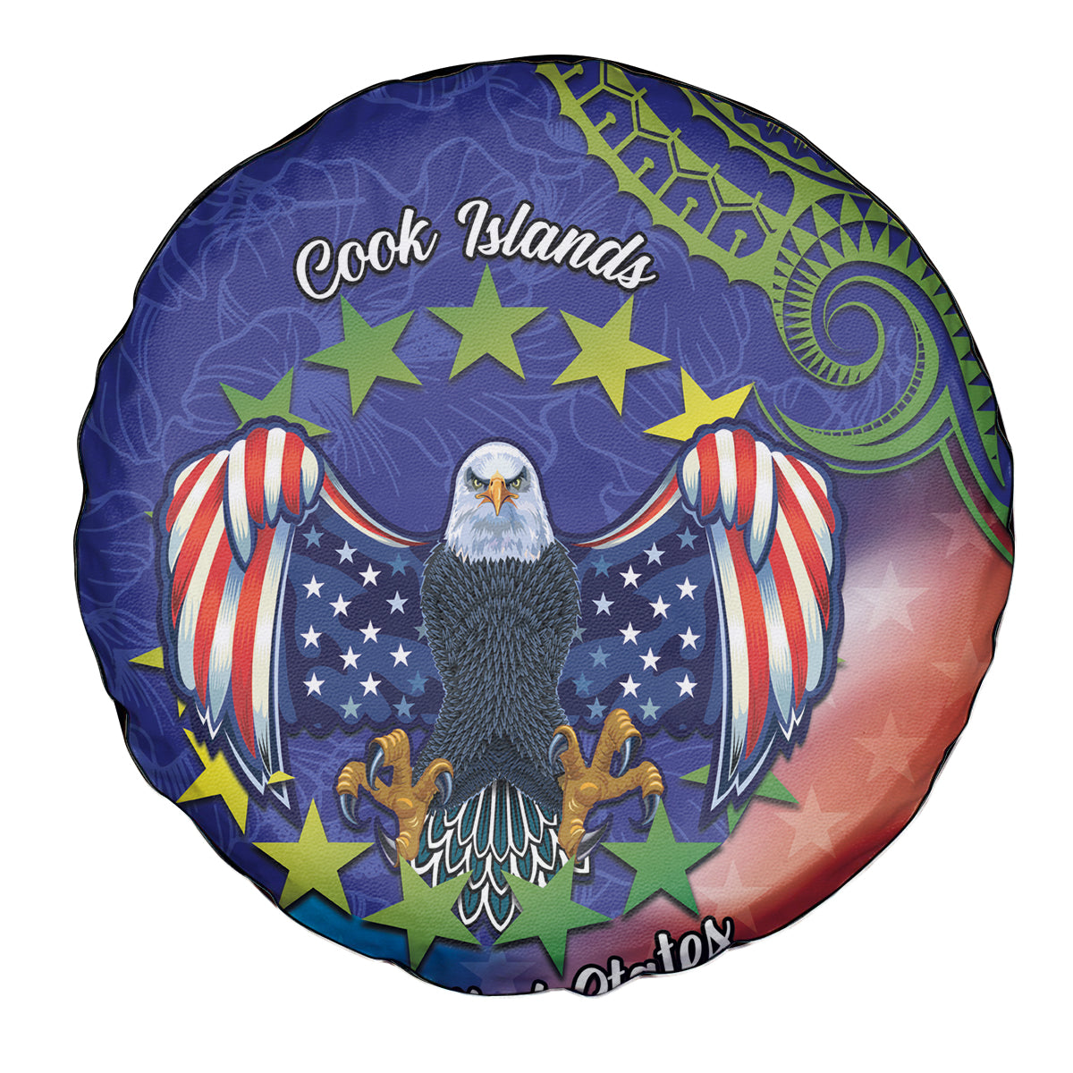 Personalised United States And Cook Islands Spare Tire Cover USA Eagle Mix Polynesian Pattern LT14 - Polynesian Pride