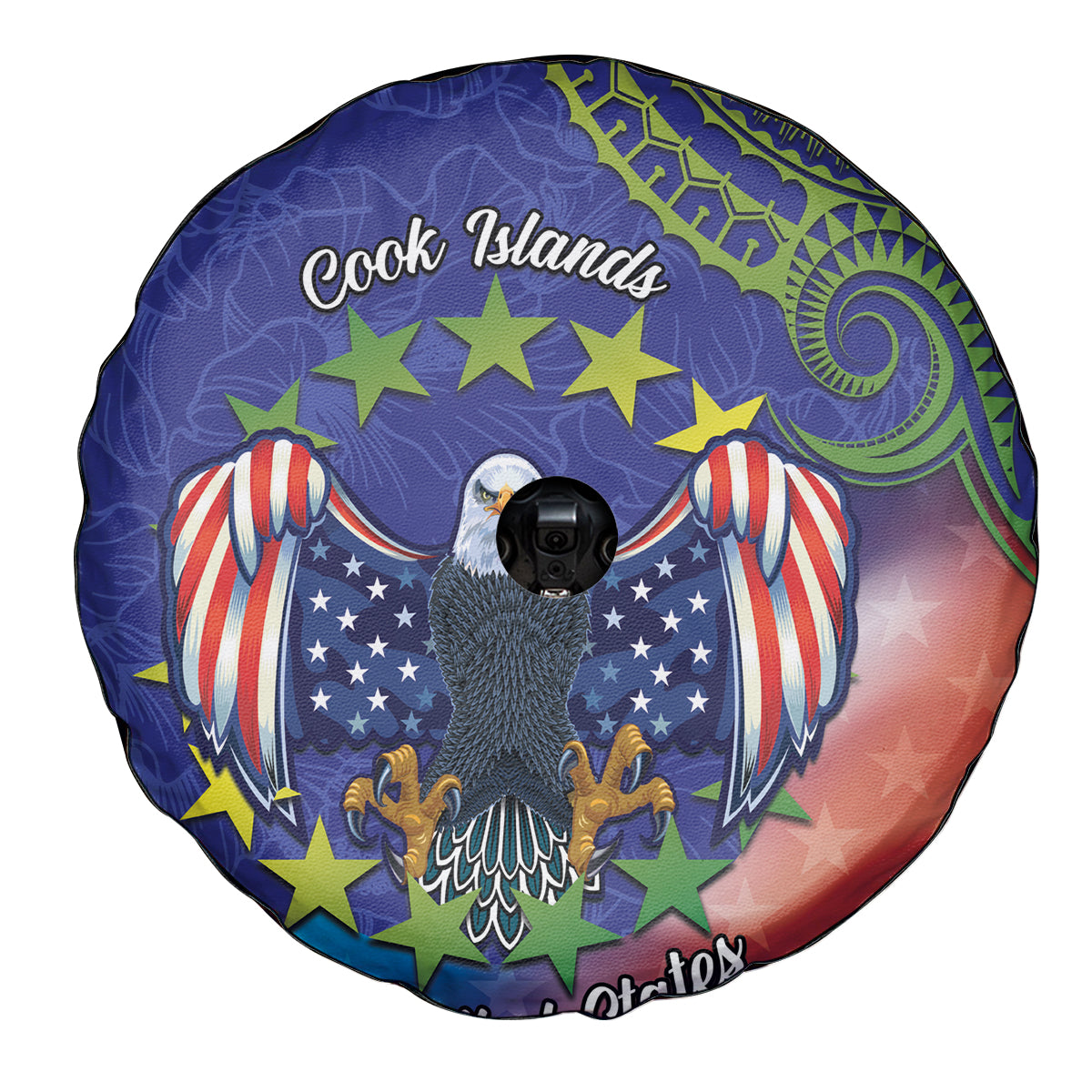 Personalised United States And Cook Islands Spare Tire Cover USA Eagle Mix Polynesian Pattern LT14 - Polynesian Pride