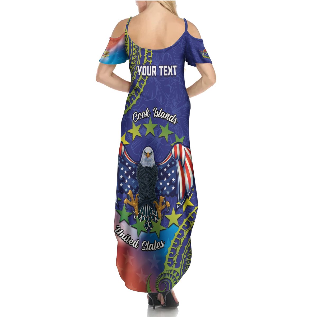 Personalised United States And Cook Islands Summer Maxi Dress USA Eagle Mix Polynesian Pattern LT14 - Polynesian Pride