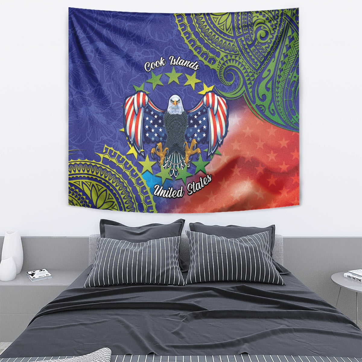 Personalised United States And Cook Islands Tapestry USA Eagle Mix Polynesian Pattern LT14 - Polynesian Pride