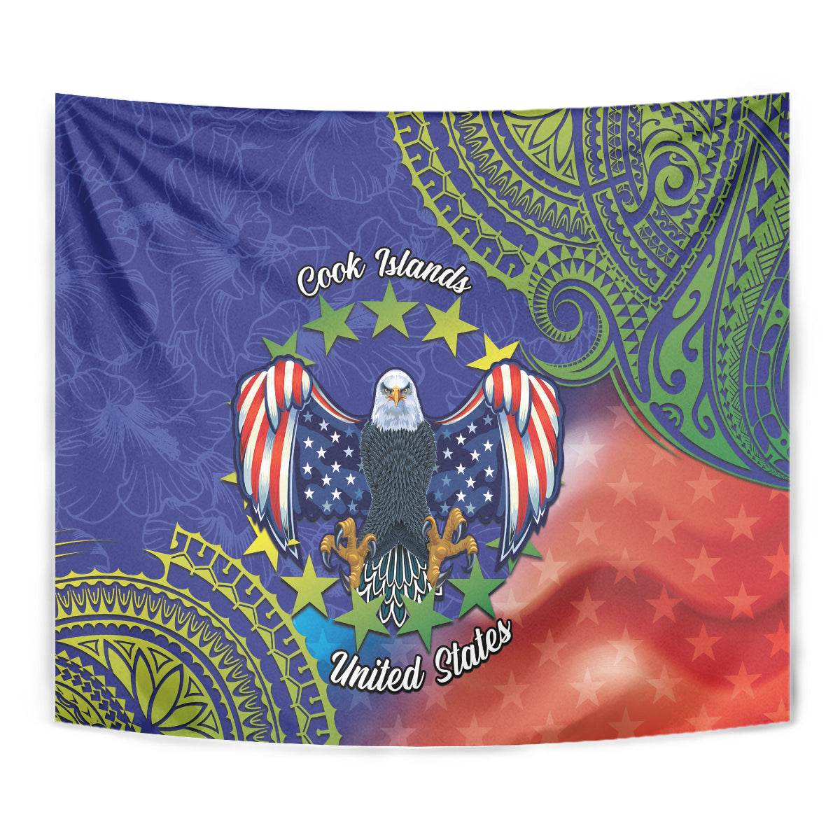 Personalised United States And Cook Islands Tapestry USA Eagle Mix Polynesian Pattern LT14 - Polynesian Pride