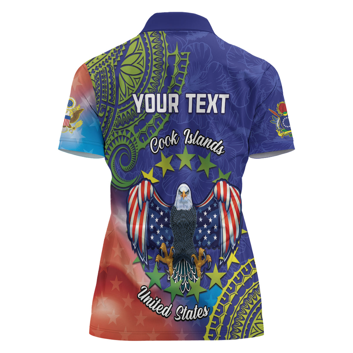 Personalised United States And Cook Islands Women Polo Shirt USA Eagle Mix Polynesian Pattern