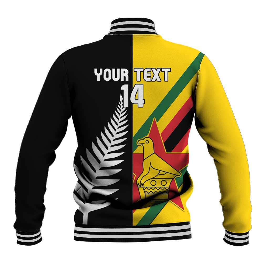 Custom New Zealand and Zimbabwe Baseball Jacket NZ Fern Zim Flag Half Style LT14 - Polynesian Pride