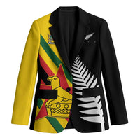 Custom New Zealand and Zimbabwe Blazer NZ Fern Zim Flag Half Style LT14 Unisex Black - Polynesian Pride
