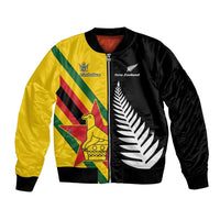 Custom New Zealand and Zimbabwe Bomber Jacket NZ Fern Zim Flag Half Style LT14 Unisex Black - Polynesian Pride