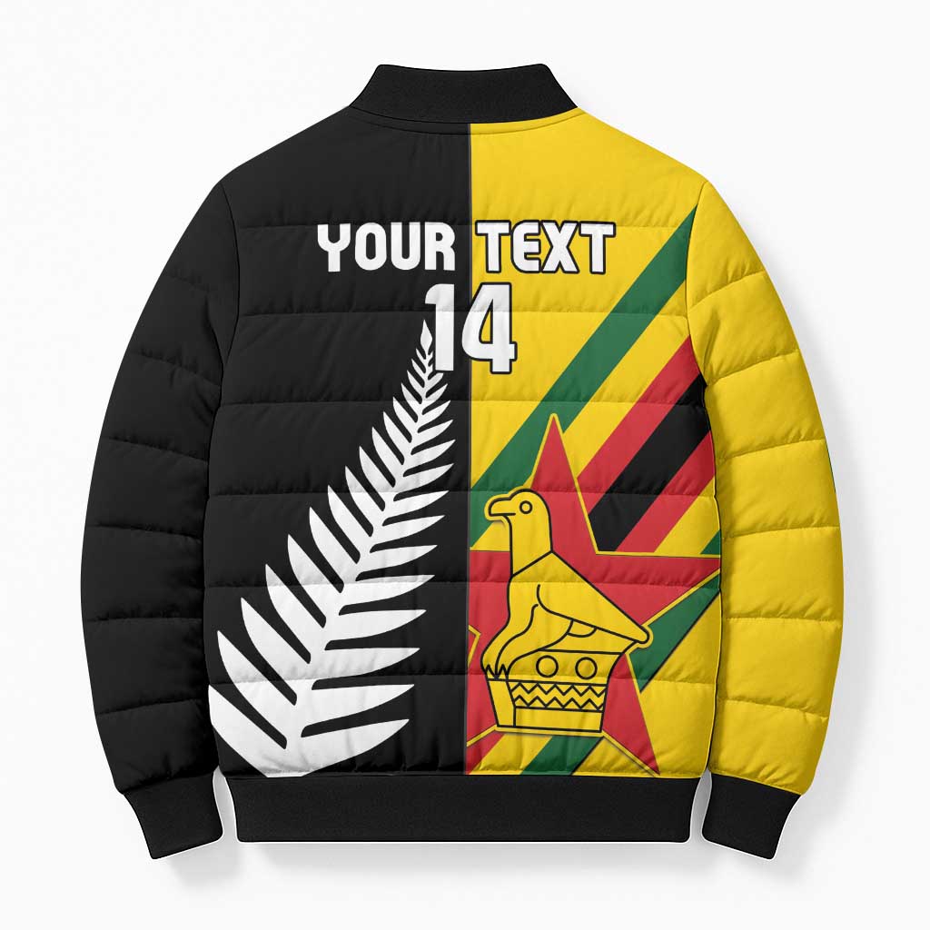Custom New Zealand and Zimbabwe Bomber Puffer Jacket NZ Fern Zim Flag Half Style LT14 - Polynesian Pride