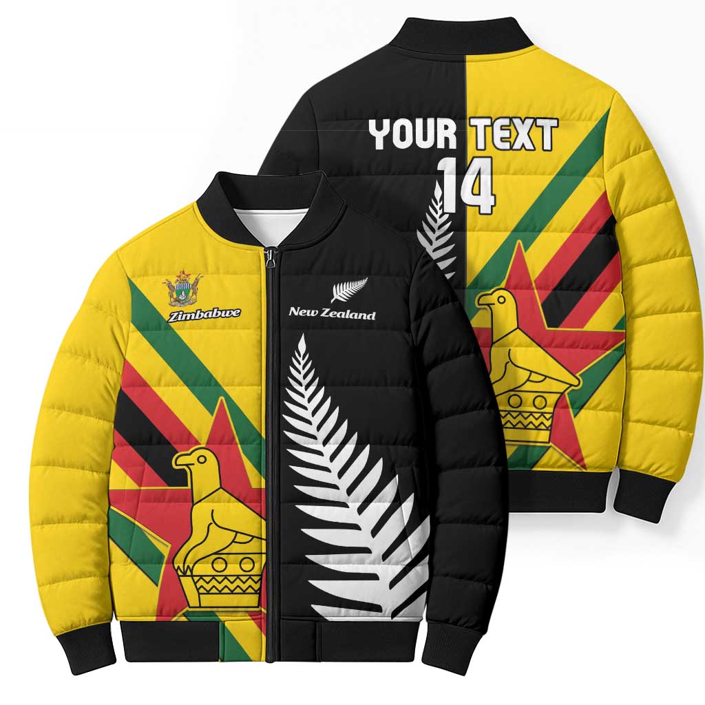 Custom New Zealand and Zimbabwe Bomber Puffer Jacket NZ Fern Zim Flag Half Style LT14 - Polynesian Pride