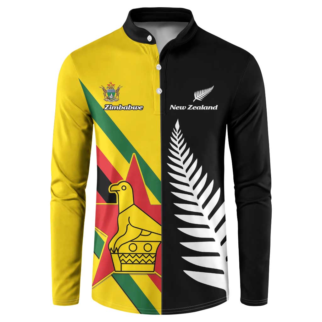 Custom New Zealand and Zimbabwe Button Sweatshirt NZ Fern Zim Flag Half Style LT14 Black - Polynesian Pride
