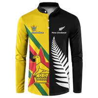 Custom New Zealand and Zimbabwe Button Sweatshirt NZ Fern Zim Flag Half Style LT14 Black - Polynesian Pride