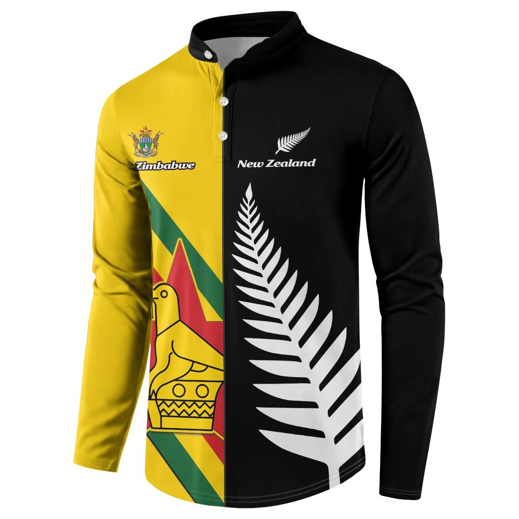 Custom New Zealand and Zimbabwe Button Sweatshirt NZ Fern Zim Flag Half Style LT14 - Polynesian Pride