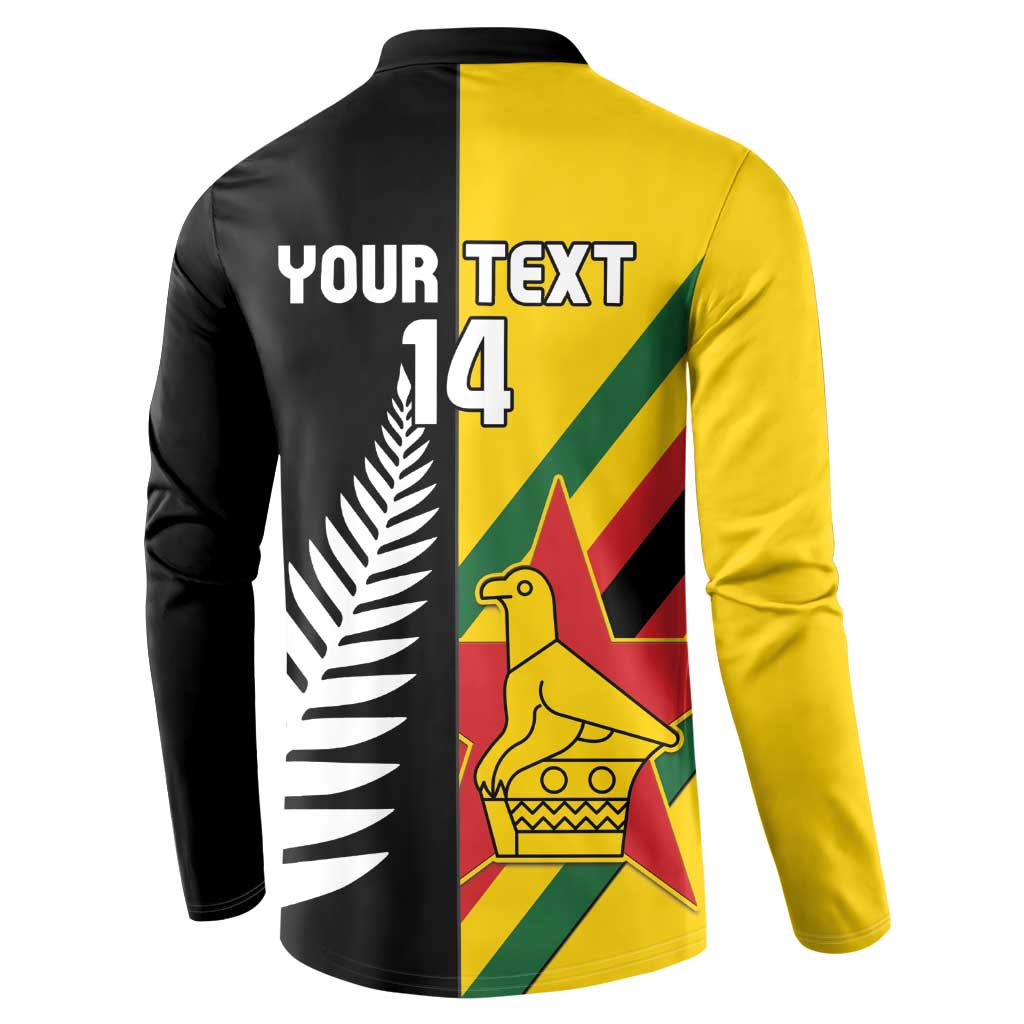 Custom New Zealand and Zimbabwe Button Sweatshirt NZ Fern Zim Flag Half Style LT14 - Polynesian Pride