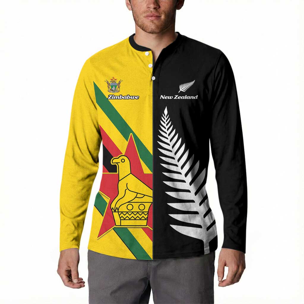 Custom New Zealand and Zimbabwe Button Sweatshirt NZ Fern Zim Flag Half Style LT14 - Polynesian Pride