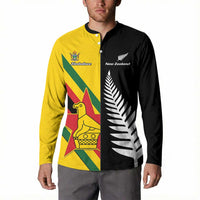 Custom New Zealand and Zimbabwe Button Sweatshirt NZ Fern Zim Flag Half Style LT14 - Polynesian Pride