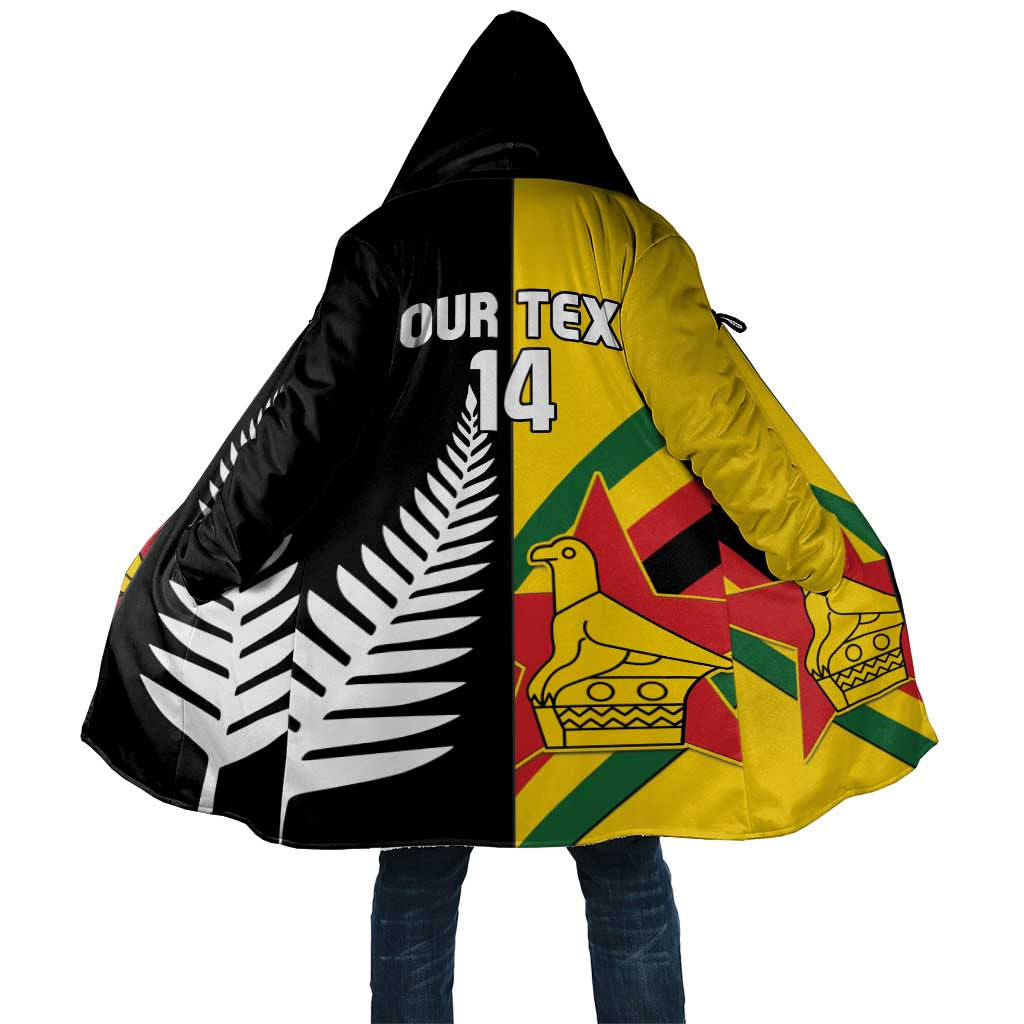 Custom New Zealand and Zimbabwe Cloak NZ Fern Zim Flag Half Style LT14 Unisex Black - Polynesian Pride