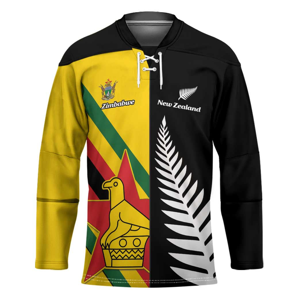 Custom New Zealand and Zimbabwe Hockey Jersey NZ Fern Zim Flag Half Style