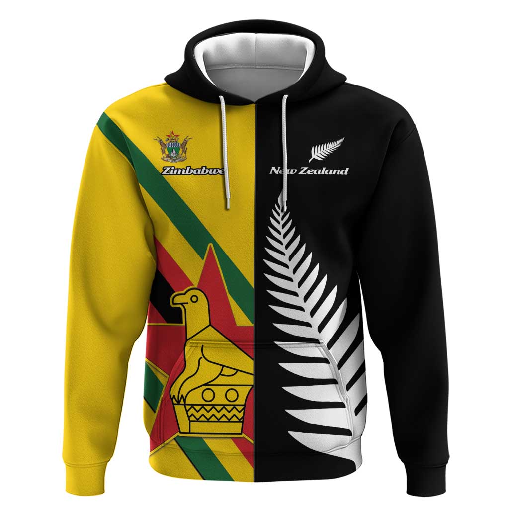 Custom New Zealand and Zimbabwe Hoodie NZ Fern Zim Flag Half Style LT14 Pullover Hoodie Black - Polynesian Pride