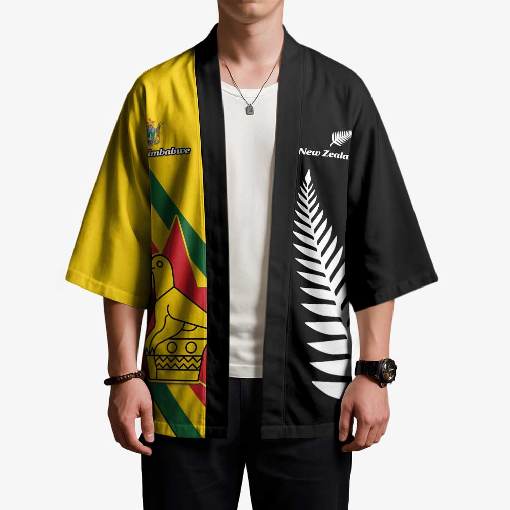 Custom New Zealand and Zimbabwe Kimono NZ Fern Zim Flag Half Style