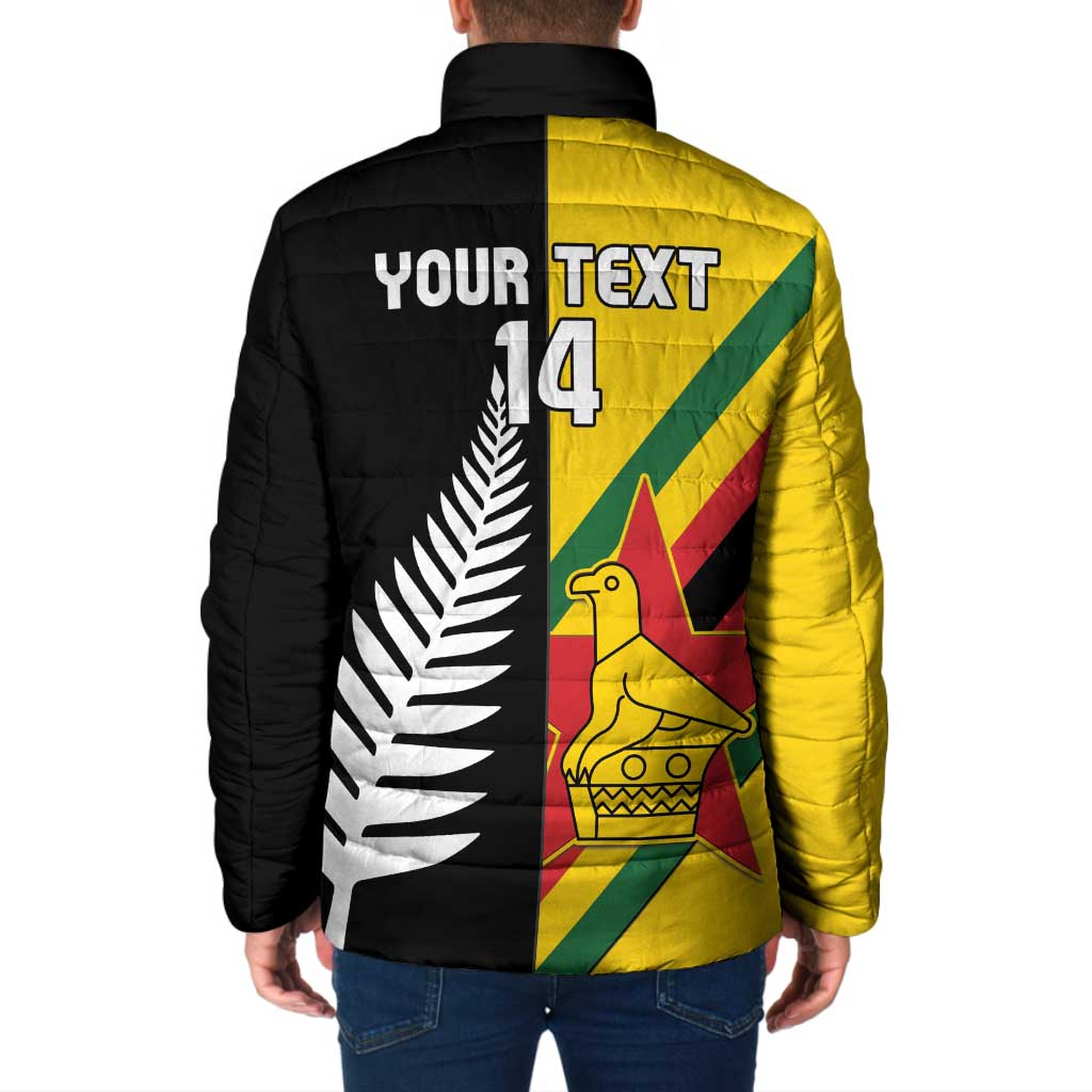 Custom New Zealand and Zimbabwe Padded Jacket NZ Fern Zim Flag Half Style LT14 - Polynesian Pride