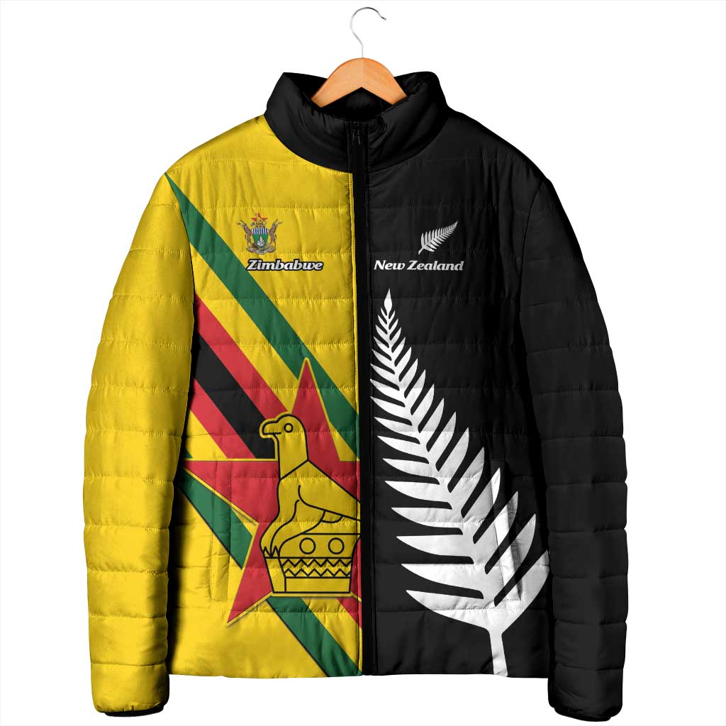 Custom New Zealand and Zimbabwe Padded Jacket NZ Fern Zim Flag Half Style LT14 - Polynesian Pride