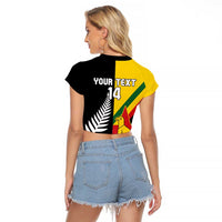 Custom New Zealand and Zimbabwe Raglan Cropped T Shirt NZ Fern Zim Flag Half Style