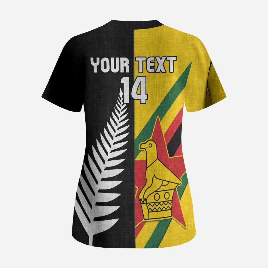 Custom New Zealand and Zimbabwe Scrub Top NZ Fern Zim Flag Half Style LT14 - Polynesian Pride