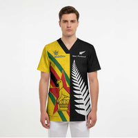 Custom New Zealand and Zimbabwe Scrub Top NZ Fern Zim Flag Half Style LT14 - Polynesian Pride