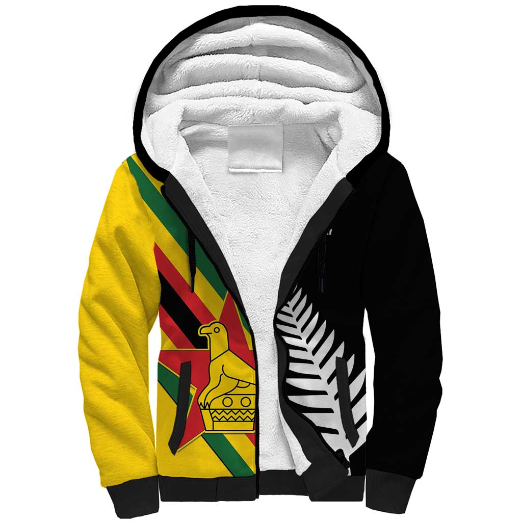 Custom New Zealand and Zimbabwe Sherpa Hoodie NZ Fern Zim Flag Half Style LT14 Unisex Black - Polynesian Pride