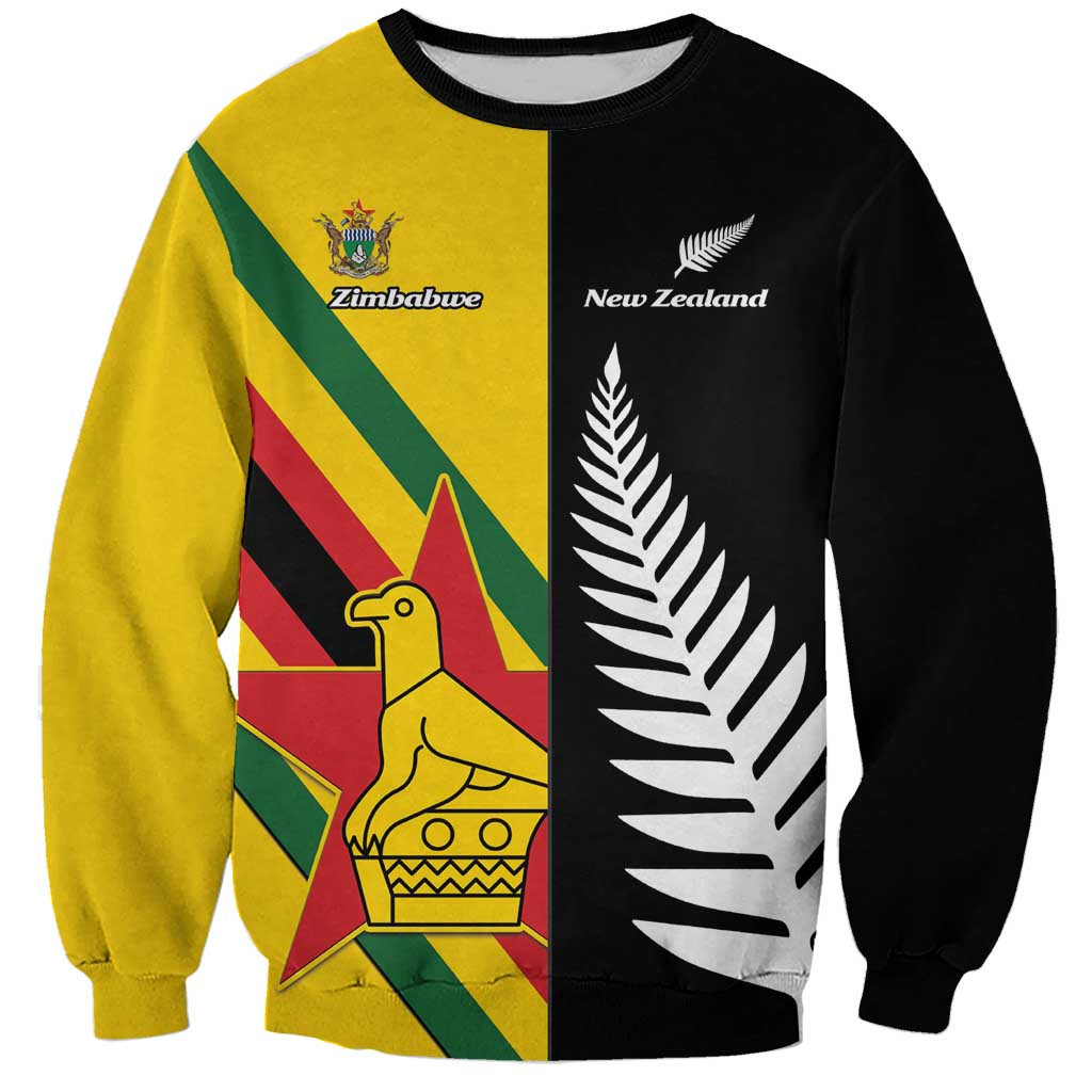 Custom New Zealand and Zimbabwe Sweatshirt NZ Fern Zim Flag Half Style LT14 Unisex Black - Polynesian Pride
